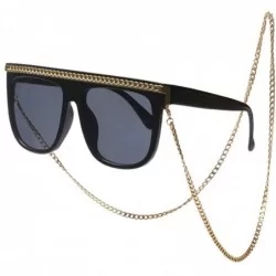 Goggle Women Oversize Sunglasses Fashion Square Eyewear UV400 Metal Chain Shades - Black Frame/Grey Lens - CC18OSQO00E $41.52