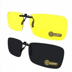 Shield 2-Pair Polarized/Night Vision Clip on Sunglasses/Myopia Glasses for Driving - Black-yellow - CQ18QIQCKSM $29.09