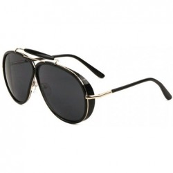 Aviator Oversized Outdoorsman Aviator Sunglasses w/Brow Bar & Side Shields - Black & Gold Frame - C8187D8K35U $15.14