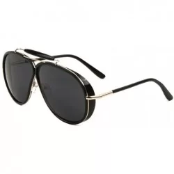 Aviator Oversized Outdoorsman Aviator Sunglasses w/Brow Bar & Side Shields - Black & Gold Frame - C8187D8K35U $23.01