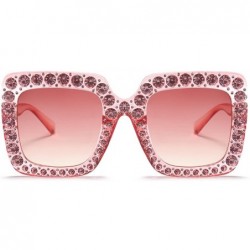 Sport Women Rhinestone Sunglasses Oversized Square Gradient Lens - Pink - CX189MST249 $21.96