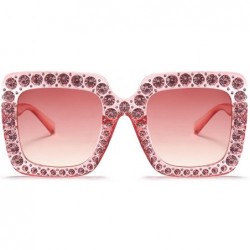 Sport Women Rhinestone Sunglasses Oversized Square Gradient Lens - Pink - CX189MST249 $12.03