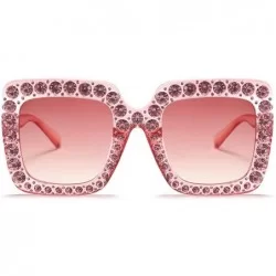 Sport Women Rhinestone Sunglasses Oversized Square Gradient Lens - Pink - CX189MST249 $21.96