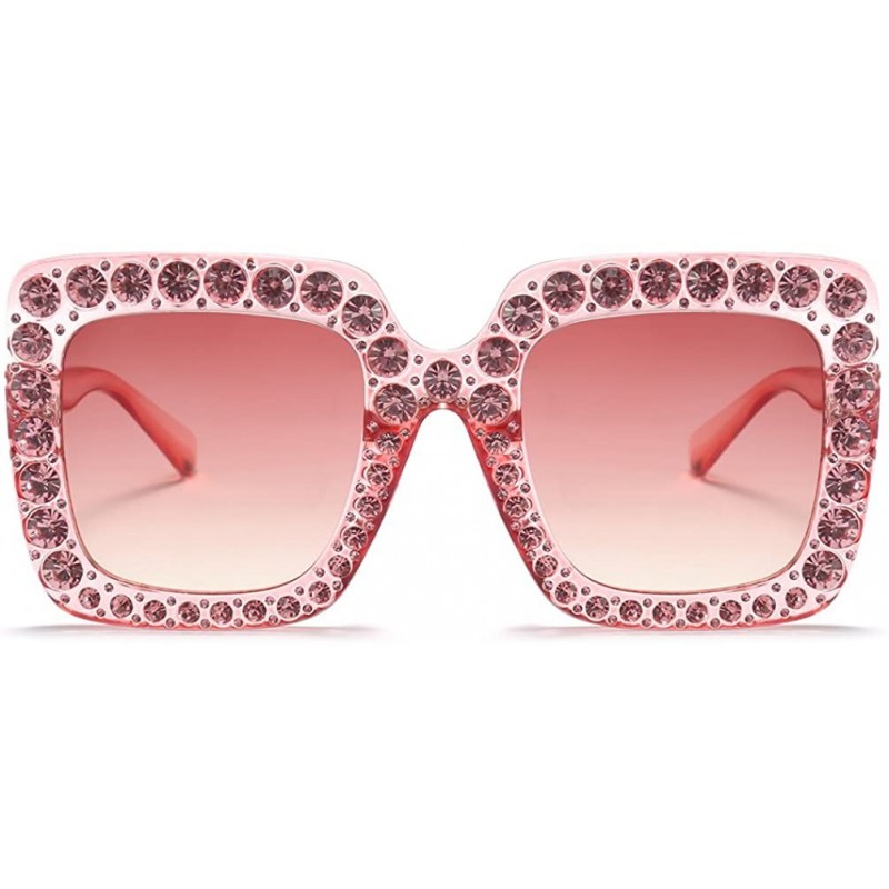 Sport Women Rhinestone Sunglasses Oversized Square Gradient Lens - Pink - CX189MST249 $12.03