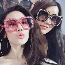 Sport Women Rhinestone Sunglasses Oversized Square Gradient Lens - Pink - CX189MST249 $12.03