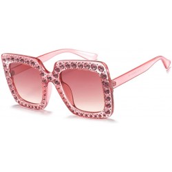 Sport Women Rhinestone Sunglasses Oversized Square Gradient Lens - Pink - CX189MST249 $12.03