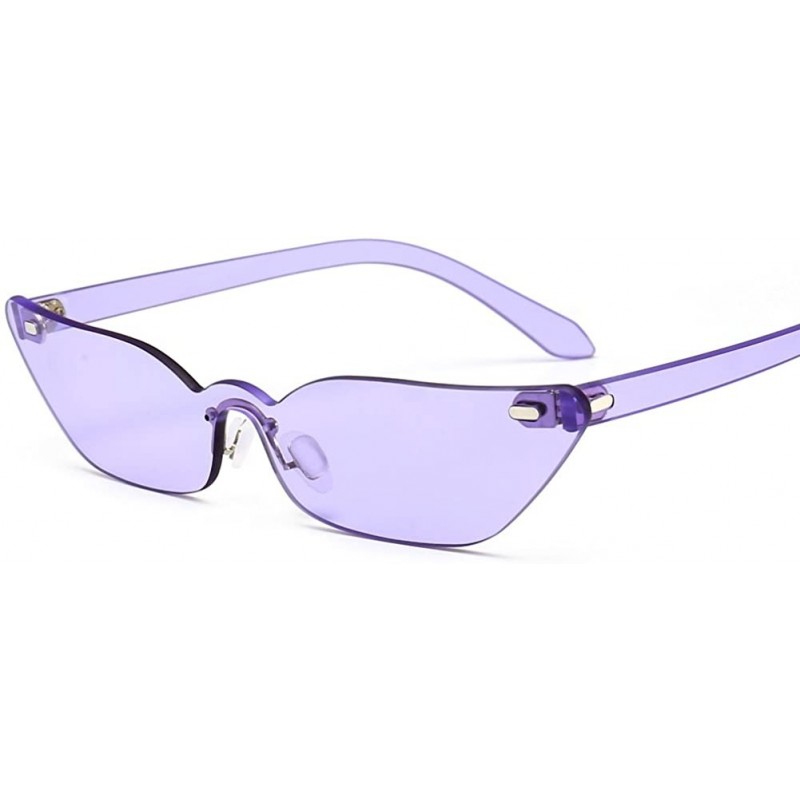 Rimless Narrow Cat Eye Sunglasses Triangle Rimless Sun Glasses Women Accessories - Purple - CU18EILKDWK $9.09