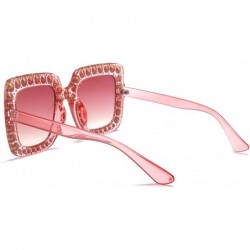 Sport Women Rhinestone Sunglasses Oversized Square Gradient Lens - Pink - CX189MST249 $12.03