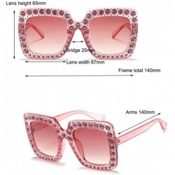 Sport Women Rhinestone Sunglasses Oversized Square Gradient Lens - Pink - CX189MST249 $12.03