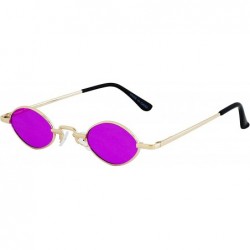 Rectangular Vintage Slender Oval Sunglasses Small Metal Frame Candy Colors - 3 Pack Silver - Purple - Blue - CK19849NLEQ $23.39