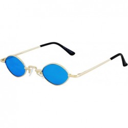 Rectangular Vintage Slender Oval Sunglasses Small Metal Frame Candy Colors - 3 Pack Silver - Purple - Blue - CK19849NLEQ $23.39