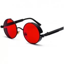 Goggle Round Metal Sunglasses Steampunk Men Women Fashion Glasses Er Retro Vintage UV400 - Black Red - CJ198AHXEA9 $53.57