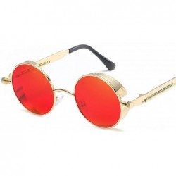 Goggle Round Metal Sunglasses Steampunk Men Women Fashion Glasses Er Retro Vintage UV400 - Black Red - CJ198AHXEA9 $27.89