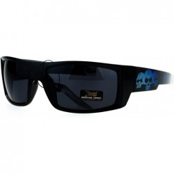 Sport Locs Skull Print Rectangular Gangster Cholo Sport All Black Sunglasses - Blue Skull - CL12NSEHK7I $9.35