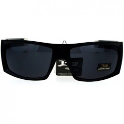 Sport Locs Skull Print Rectangular Gangster Cholo Sport All Black Sunglasses - Blue Skull - CL12NSEHK7I $9.35