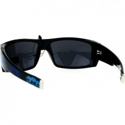 Sport Locs Skull Print Rectangular Gangster Cholo Sport All Black Sunglasses - Blue Skull - CL12NSEHK7I $9.35