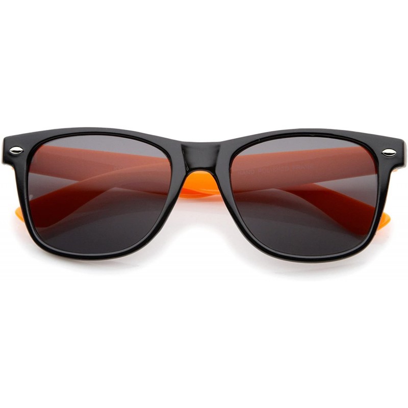 Square Classic Retro Two-Toned Neon Color Temple Horn Rimmed Sunglasses 54mm - Shiny Black-orange / Smoke - CA12K5F7MG1 $9.86