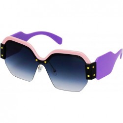 Square Large Oversized Ladies Women Sunglasses Trendy Candy Color Designer Half Frame Retro fashion - Pink-purple - CY18E3NR6...