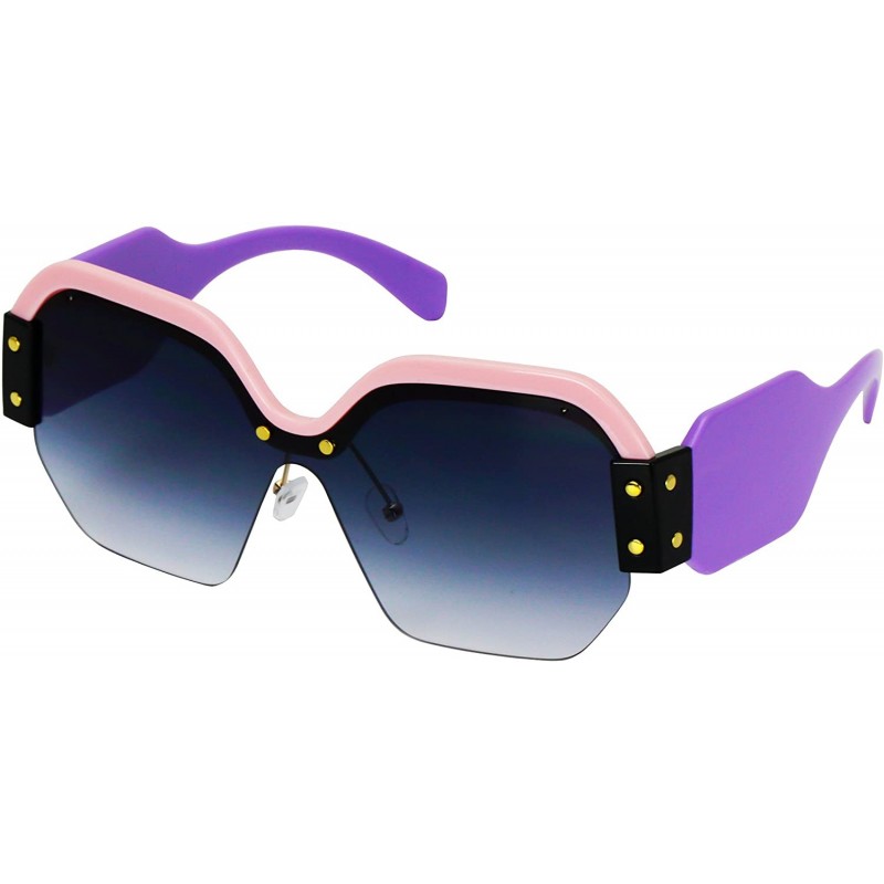 Square Large Oversized Ladies Women Sunglasses Trendy Candy Color Designer Half Frame Retro fashion - Pink-purple - CY18E3NR6...