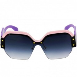 Square Large Oversized Ladies Women Sunglasses Trendy Candy Color Designer Half Frame Retro fashion - Pink-purple - CY18E3NR6...