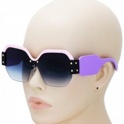 Square Large Oversized Ladies Women Sunglasses Trendy Candy Color Designer Half Frame Retro fashion - Pink-purple - CY18E3NR6...