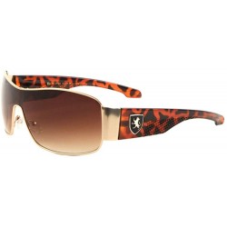 Shield Wide One Piece Shield Lens Texture Pattern Temple Sunglasses - Brown Demi - CT199DUO9EA $34.98