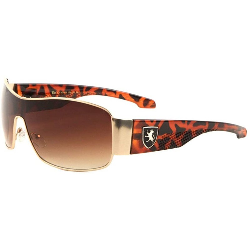 Shield Wide One Piece Shield Lens Texture Pattern Temple Sunglasses - Brown Demi - CT199DUO9EA $21.74