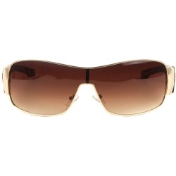 Shield Wide One Piece Shield Lens Texture Pattern Temple Sunglasses - Brown Demi - CT199DUO9EA $21.74