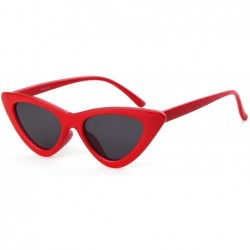 Round Cat Eye Sunglasses for Women VintageRetro Style Plastic Frame UV 400 Protection - Black Lens/Red Frame - CZ18S40GR5S $2...