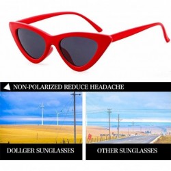 Round Cat Eye Sunglasses for Women VintageRetro Style Plastic Frame UV 400 Protection - Black Lens/Red Frame - CZ18S40GR5S $1...
