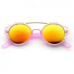Wayfarer Frosted Round Double Bridge Flash Mirror Aviator Sunglasses - Pink Fire - CB11W0DZ7ZZ $12.64