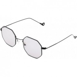 Oversized Small Modern Geometric Hexagonal Metal Frames Colored Flat Lens Sunglasses - Grey/Black - CN186WDMT3L $35.54