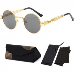 Goggle Retro Steampunk Circle Sunglasses with Metal Spring Frame Gothic Goggles - Gold Black-round - C318WDEEHTN $29.61