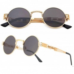 Goggle Retro Steampunk Circle Sunglasses with Metal Spring Frame Gothic Goggles - Gold Black-round - C318WDEEHTN $14.99