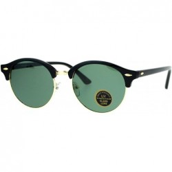 Round Womens Glass Lens Boyfriend Fit Round Half Horn Rim Sunglasses - Black Green - C912N0GRELG $18.42