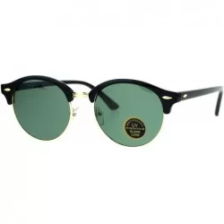 Round Womens Glass Lens Boyfriend Fit Round Half Horn Rim Sunglasses - Black Green - C912N0GRELG $18.42