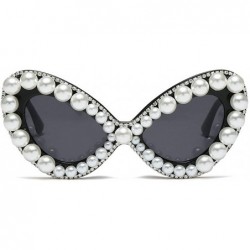 Oval Vintage Oversized Sunglasses Designer Diamond - Pearl Black - CE194TGKAXG $26.54