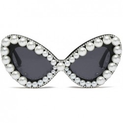 Oval Vintage Oversized Sunglasses Designer Diamond - Pearl Black - CE194TGKAXG $11.27