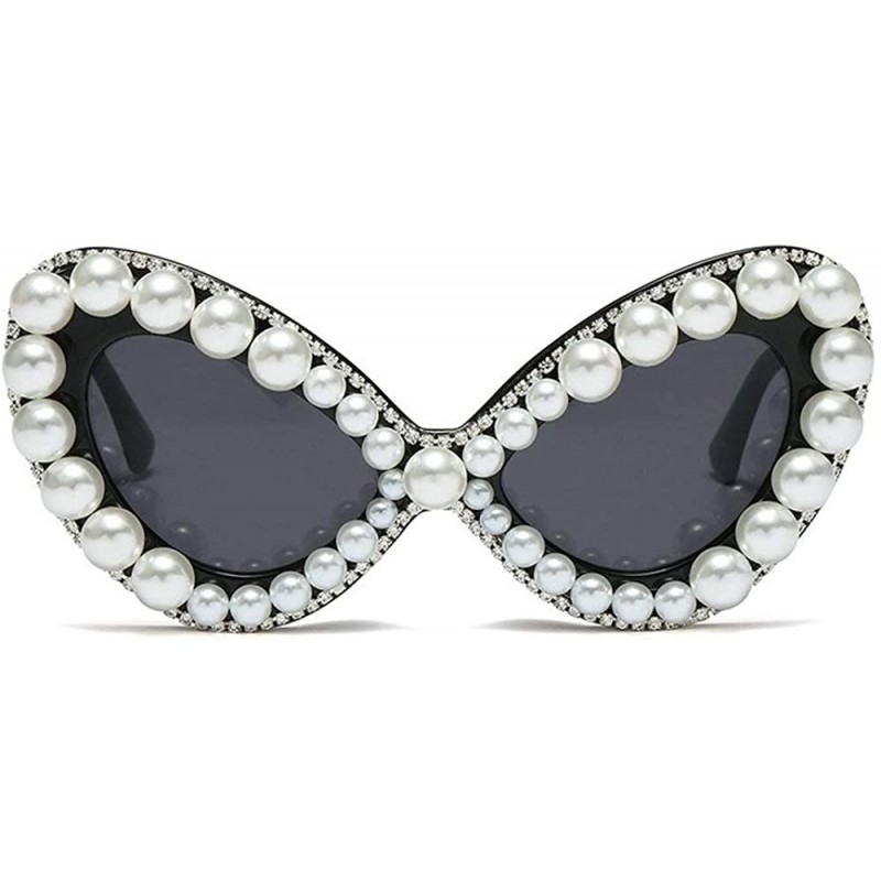 Oval Vintage Oversized Sunglasses Designer Diamond - Pearl Black - CE194TGKAXG $11.27