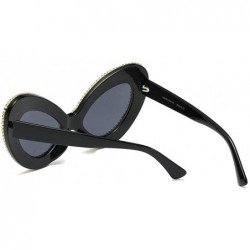 Oval Vintage Oversized Sunglasses Designer Diamond - Pearl Black - CE194TGKAXG $11.27