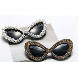 Oval Vintage Oversized Sunglasses Designer Diamond - Pearl Black - CE194TGKAXG $11.27