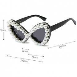 Oval Vintage Oversized Sunglasses Designer Diamond - Pearl Black - CE194TGKAXG $11.27