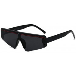Goggle Flat Top Half Frame Sunglasses Women Retro Stripe Men Shades Rimless - Red Stripe Black - CO18Y5E6ET4 $42.87