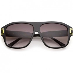 Oversized Oversize Flat Top Metal Accent Wide Temple Square Lens Aviator Sunglasses 60mm - Matte Black-gold / Lavender - CB17...