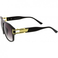 Oversized Oversize Flat Top Metal Accent Wide Temple Square Lens Aviator Sunglasses 60mm - Matte Black-gold / Lavender - CB17...
