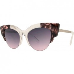 Semi-rimless Retro Semi-Rimless Half Frame Round Cateye Sunglasses for Women - Clear + Light Gradient - C618UHGKAIS $24.85