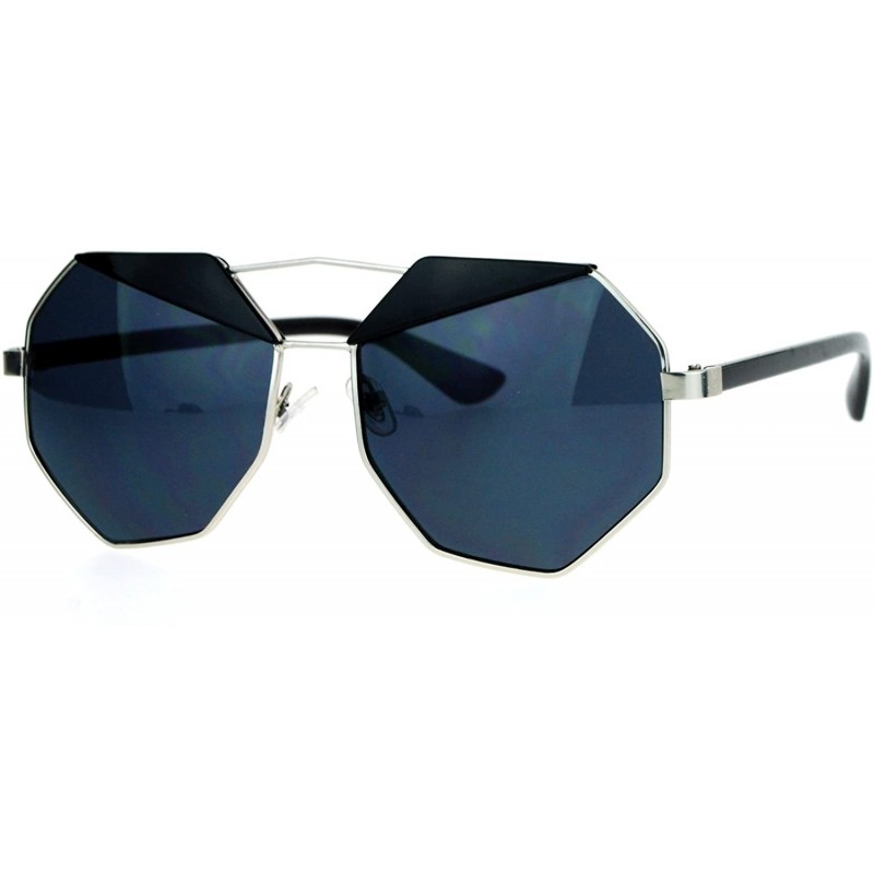 Square Octagon Shape Accent Top Sunglasses Womens Unique Fashion Eyewear - Silver Black (Black) - CQ187C730RZ $9.21