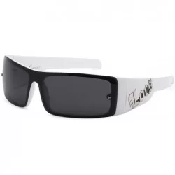 Rectangular Shield Lens Sunglasses Bold Rectangular Frame Silver Slant Logo - White - CO110ZM3P89 $18.05