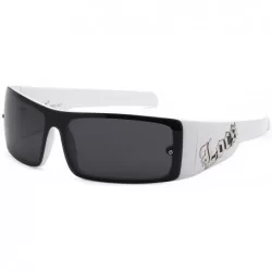 Rectangular Shield Lens Sunglasses Bold Rectangular Frame Silver Slant Logo - White - CO110ZM3P89 $7.56