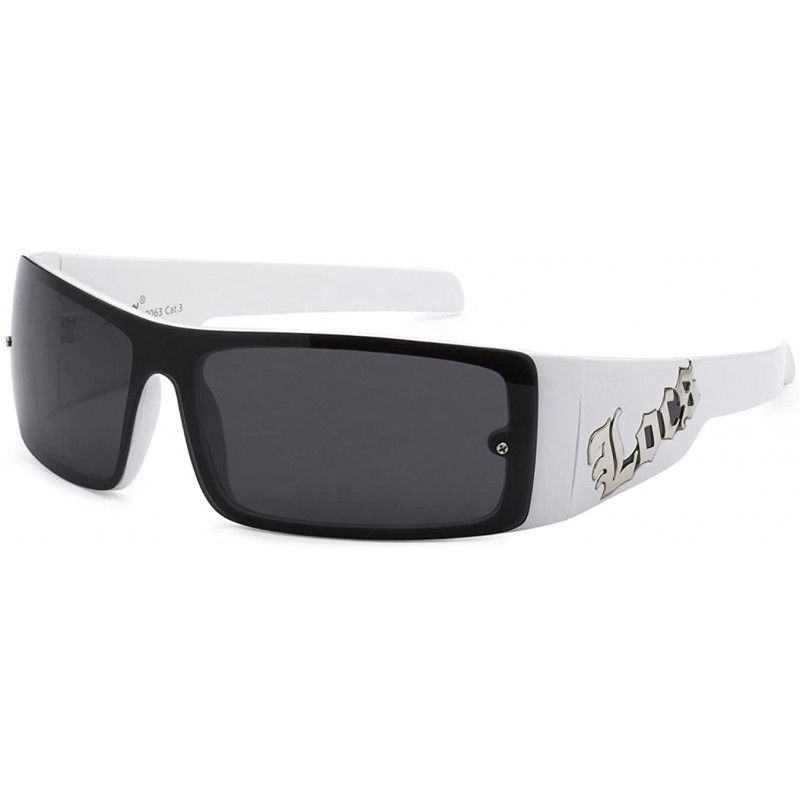 Rectangular Shield Lens Sunglasses Bold Rectangular Frame Silver Slant Logo - White - CO110ZM3P89 $7.56